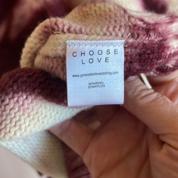 NWOT Generation Love Tyrell Tie Dye Burgundy/Cream Sweater w/ puff sleeve - SZ L - Picture 14 of 16